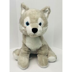 Fiesta Grey White Blue Eyes 16" Sitting Husky Dog Stuffed Animal Plush Toy